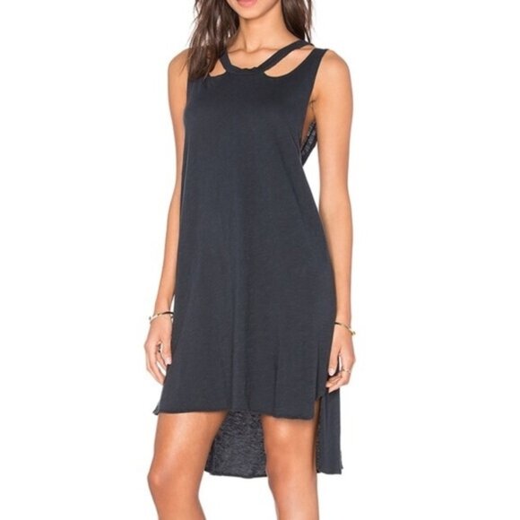 LNA Aura Dress Mini T-shirt Cut Out Hi Low Asymmetric Hem Cotton Grey Size XS/S - Picture 1 of 14